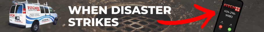 Ad for clogged drain and sewer backup service in Charlottesville, VA.