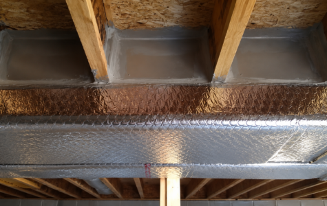 An air duct leak in a basement that has been repaired by Fitch Services in Charlottesville, Virginia.
